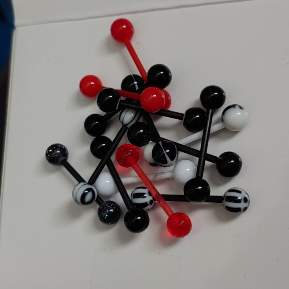 15 Acrylic piercing bundle ~black & red barbell